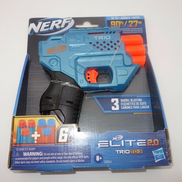 NEW NERF N-Strike Elite 2.0 Blue Trio TD-3 Triple Dart Blaster Gun + 6 Darts - Picture 1 of 3